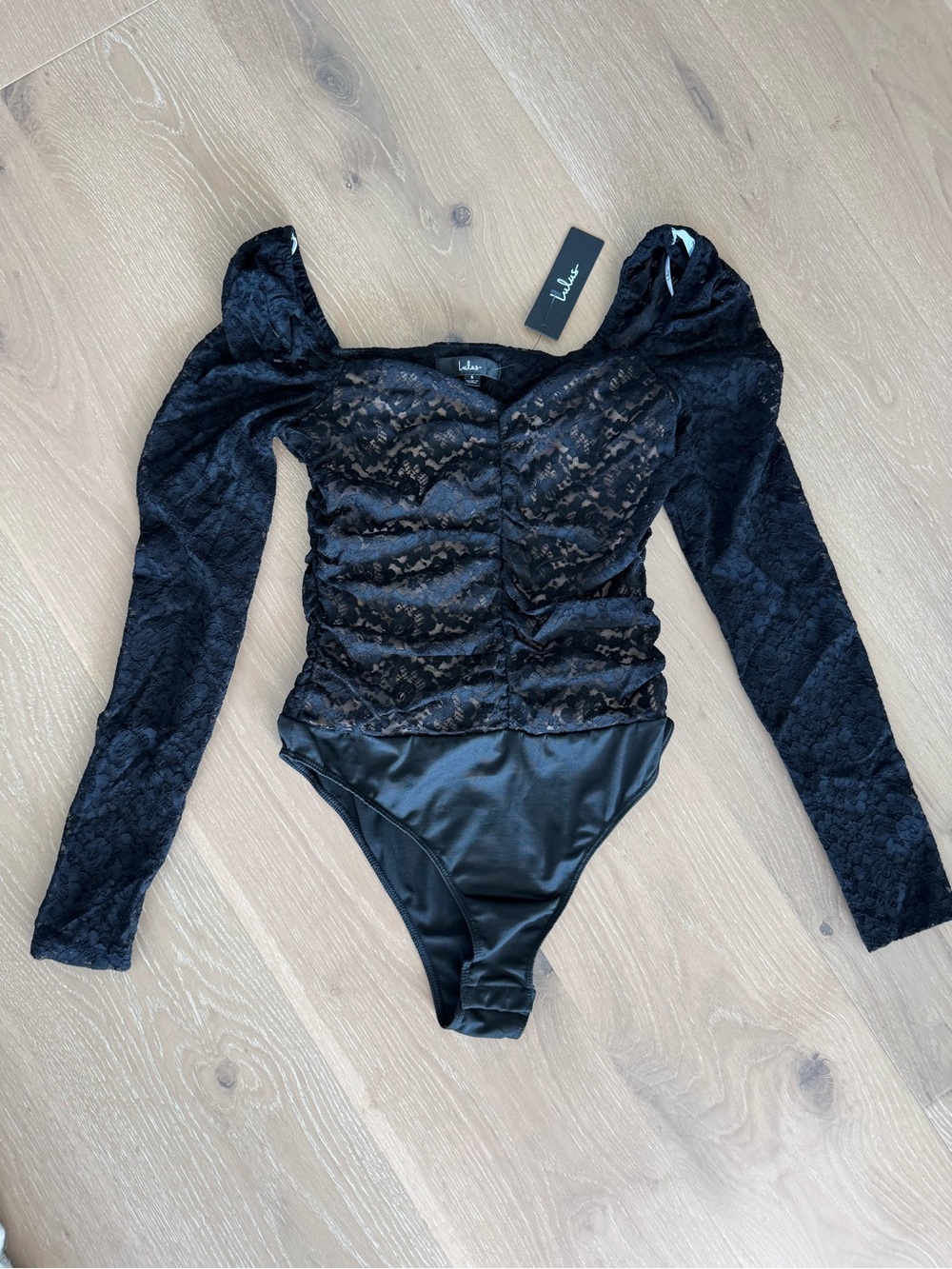 Lulu's Black Lace Long-Sleeve Bodysuit
